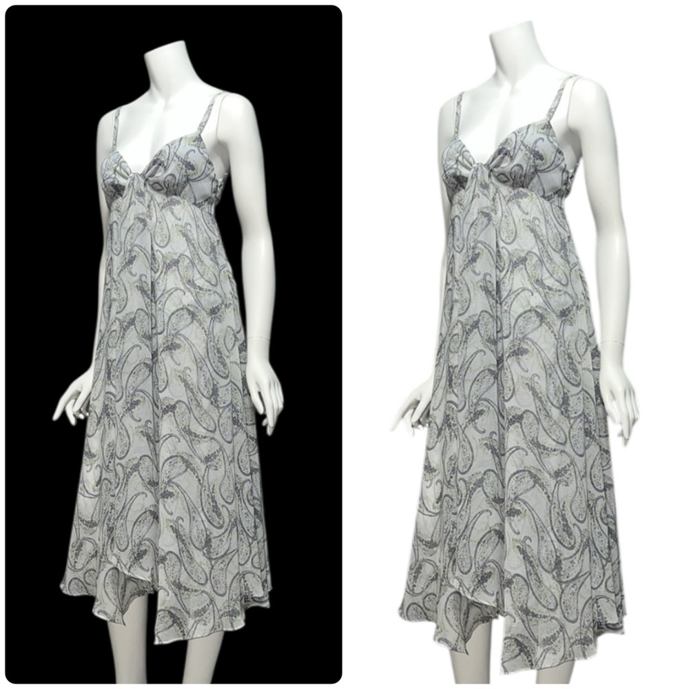 Love 21 Contemporary Light Gray Paisley Print Chiffon Overlay MIDI Dress S